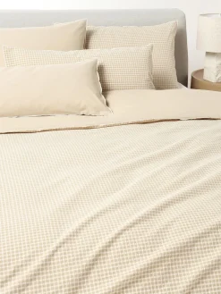 Fundas Nórdicas|Fundas De Edredón>Westwing Collection Funda nórdica de seersucker con ribete Davey Beige, blanco