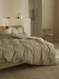 Fundas Nórdicas|Fundas De Edredón>Westwing Collection Funda nórdica de seersucker con ribete Davey Beige, blanco