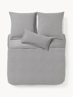 Fundas Nórdicas|Mantas>Westwing Collection Funda nórdica de seersucker con ribete Davey Gris oscuro, blanco