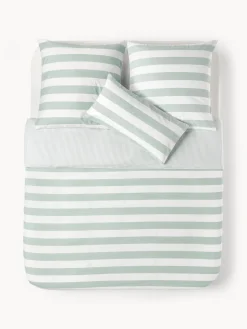 Mantas|Fundas Nórdicas>Westwing Collection Funda nórdica doble cara de algodón a rayas Lorena Verde salvia, blanco