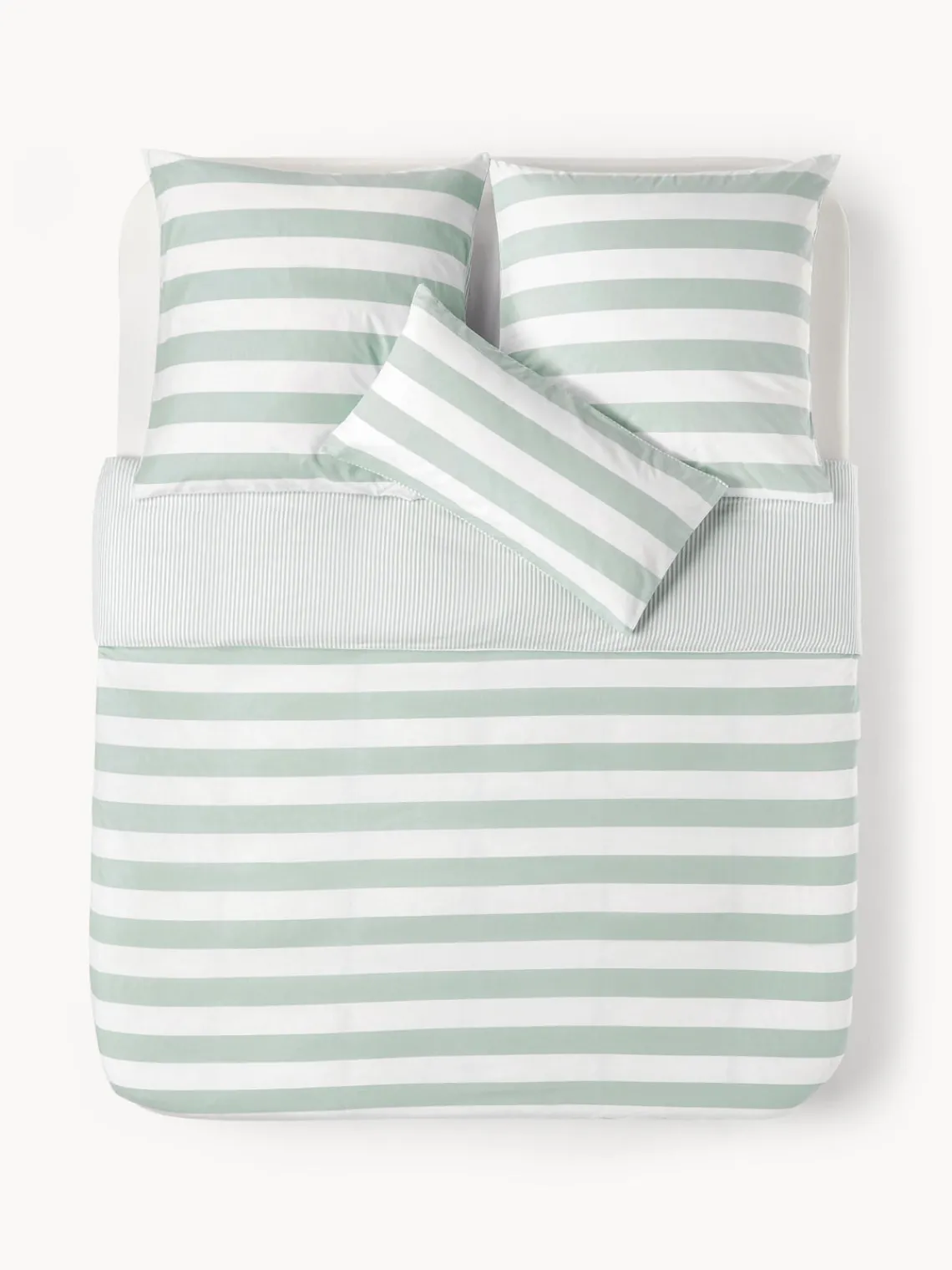 Mantas|Fundas Nórdicas>Westwing Collection Funda nórdica doble cara de algodón a rayas Lorena Verde salvia, blanco