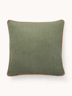 Mantas|Cojines Decorativos>Westwing Collection Fundas de cojines de terciopelo texturizado Carter, 2 uds. Verde oliva, naranja