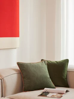 Mantas|Cojines Decorativos>Westwing Collection Fundas de cojines de terciopelo texturizado Carter, 2 uds. Verde oliva, naranja