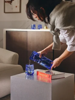 Jarras De Agua|Vajillas Completas>Westwing Collection Jarra artesanal con estampado a lunares Oakley, 1.1 L Azul real transparente