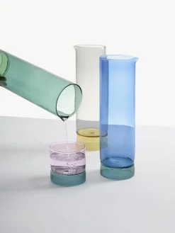 New Jarra artesanal de vidrio Bamboo Groove, 1,2 L Jarras De Agua|Vajillas Completas