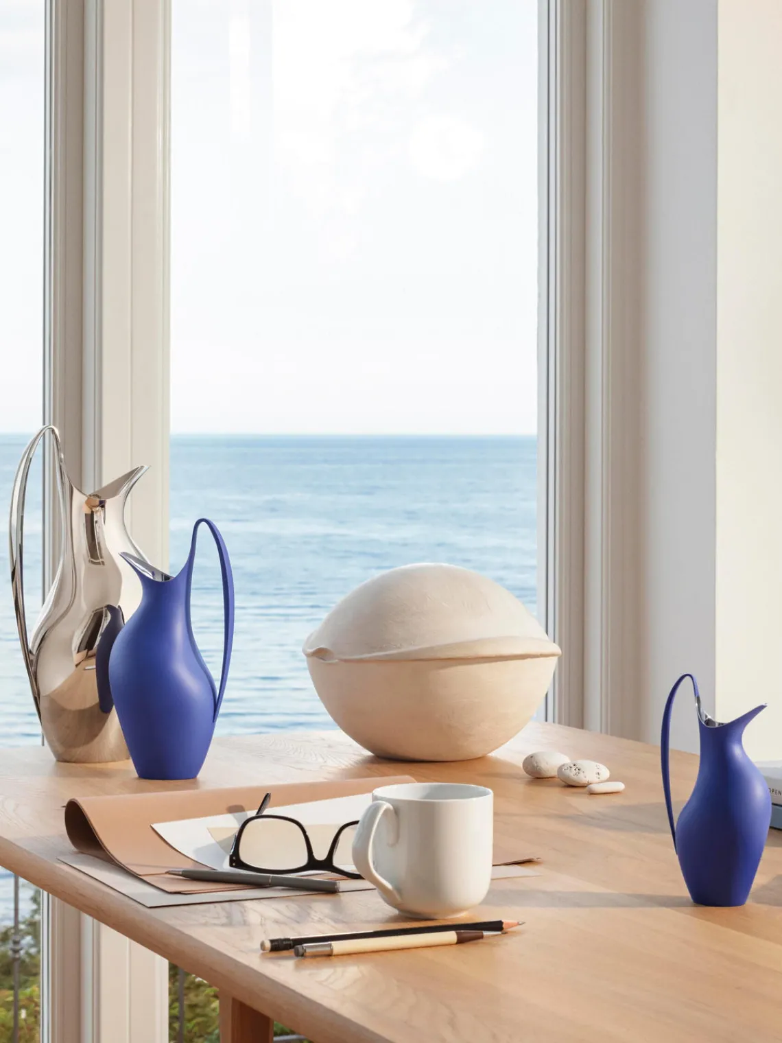 Jarras De Agua|Vajillas Completas>GEORG JENSEN Jarra de acero inoxidable Koppel, tamaños diferentes Azul oscuro mate