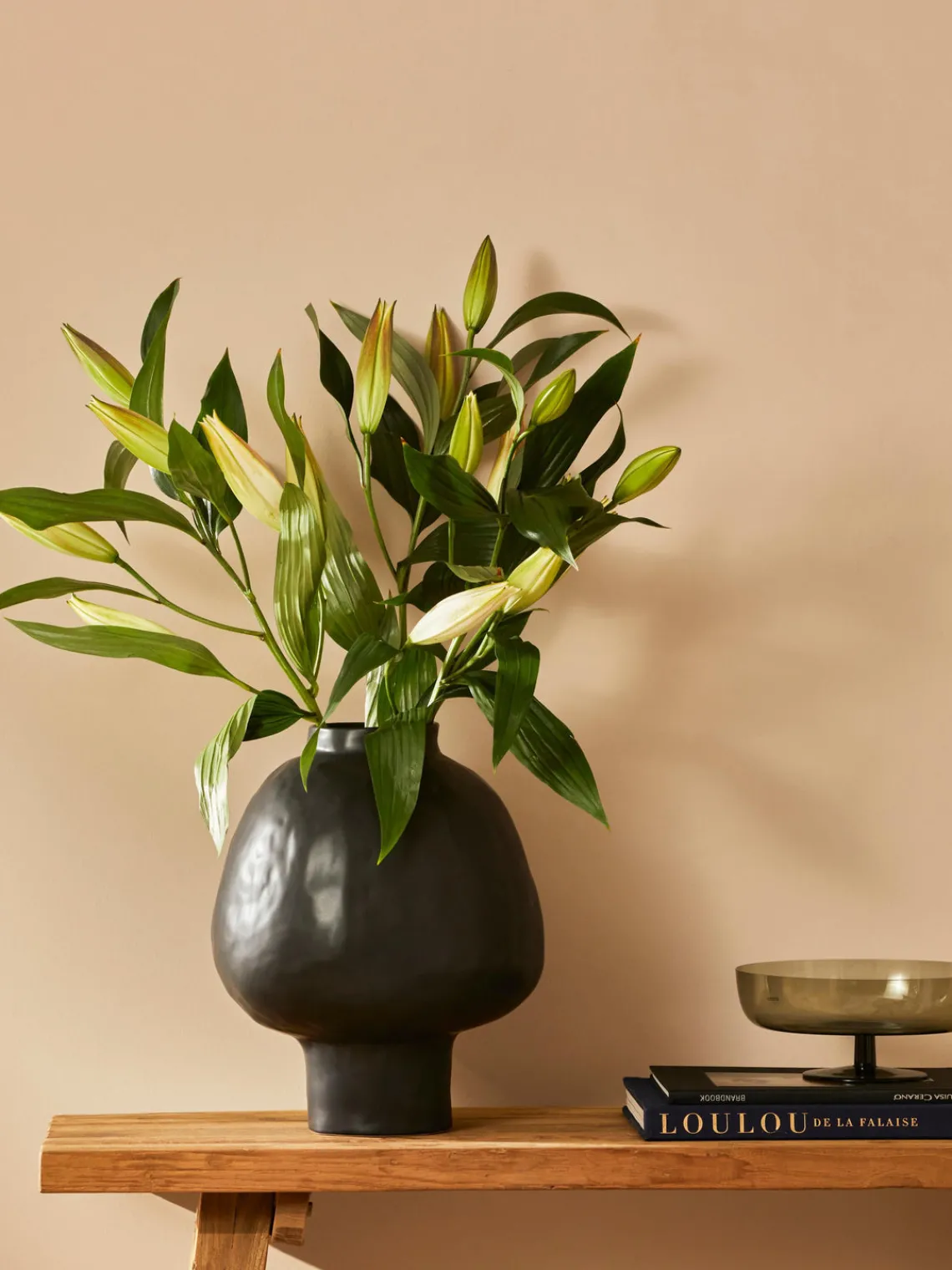 Jarrones|Jarrones>Westwing Collection Jarrón artesanal de diseño de gres Saki, 40 cm Negro