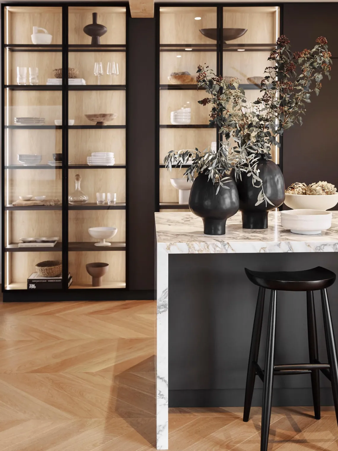 Jarrones|Jarrones>Westwing Collection Jarrón artesanal de diseño de gres Saki, 40 cm Negro