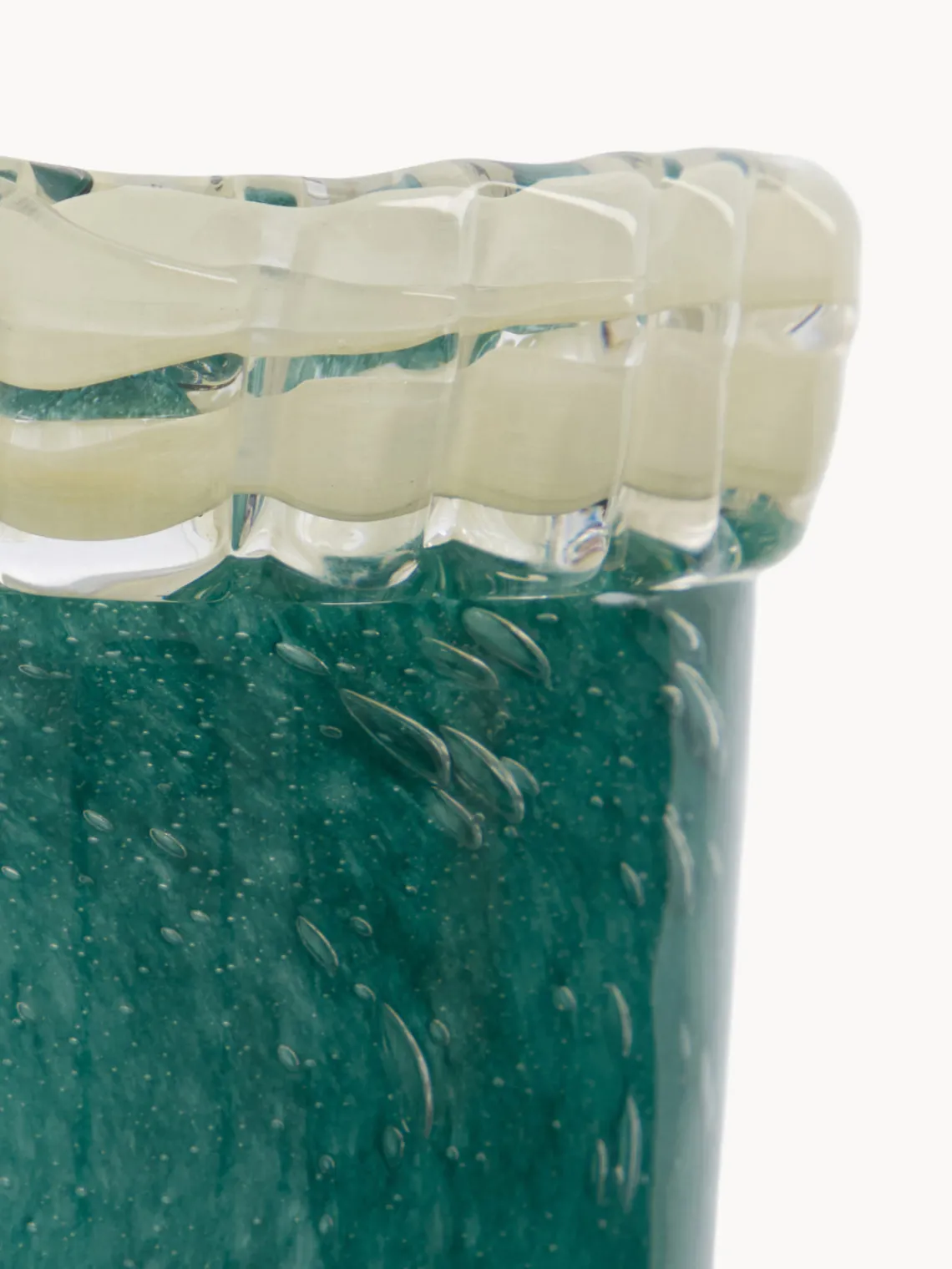 Jarrones|Jarrones>House Doctor Jarrón artesanal Kupla, 10 cm Azul petróleo, blanco crema