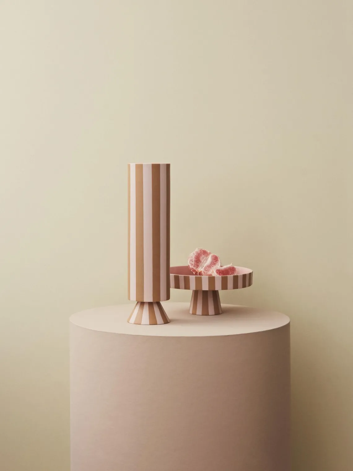 Jarrones|Jarrones>Oyoy Living Design Jarrón artesanal Toppu, 31 cm Rosa claro, marrón claro