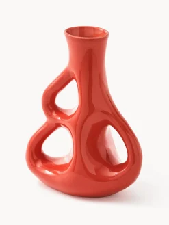 Jarrones|Decoración>POLSPOTTEN Jarrón de cerámica artesanal Three Ears, Al 21 cm Rojo coral