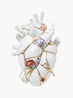 Jarrones|Jarrones>SELETTI Jarrón de porcelana con decoración dorada Love in Bloom, 25 cm Blanco brillante, multicolor