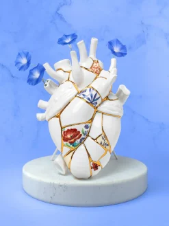 Jarrones|Jarrones>SELETTI Jarrón de porcelana con decoración dorada Love in Bloom, 25 cm Blanco brillante, multicolor