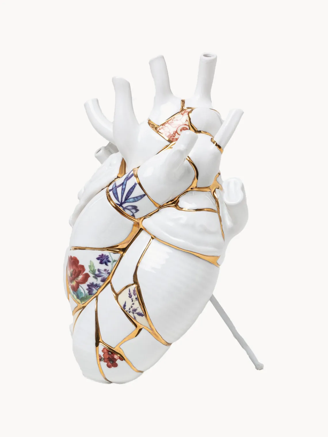 Jarrones|Jarrones>SELETTI Jarrón de porcelana con decoración dorada Love in Bloom, 25 cm Blanco brillante, multicolor