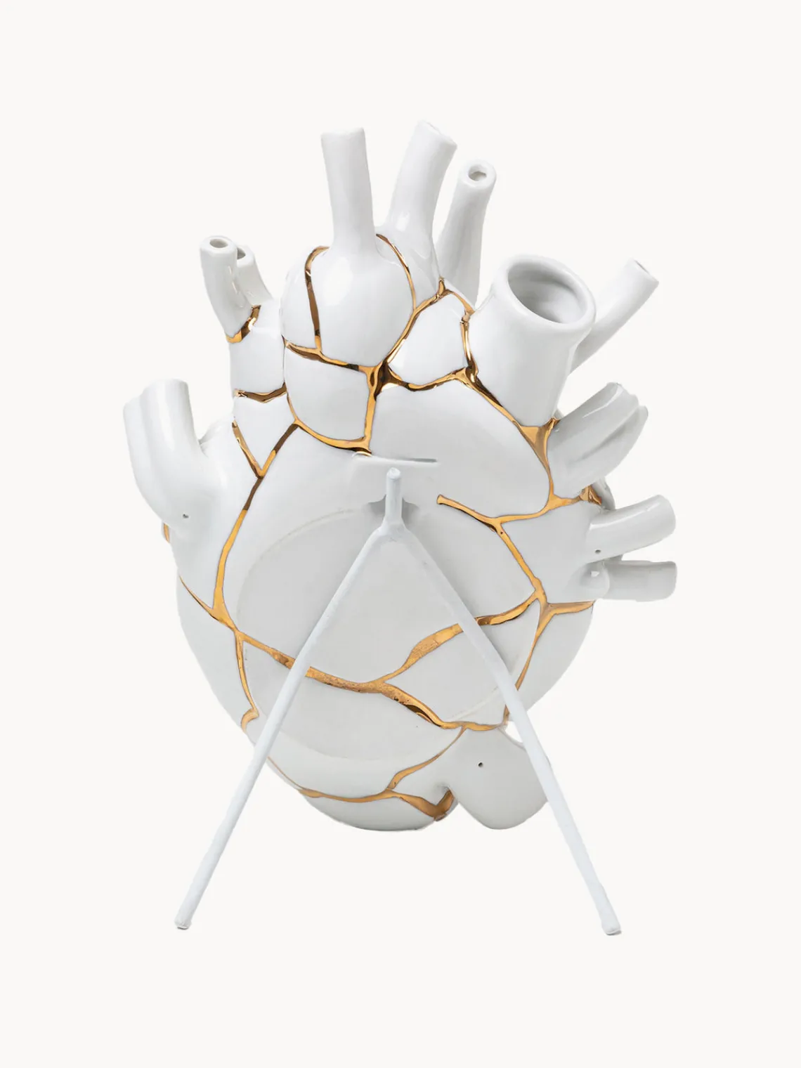 Jarrones|Jarrones>SELETTI Jarrón de porcelana con decoración dorada Love in Bloom, 25 cm Blanco brillante, multicolor