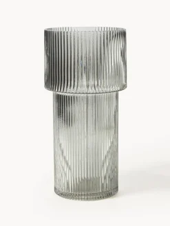 Jarrones|Jarrones>Westwing Collection Jarrón de vidrio acanalado Lija, 30 cm Gris