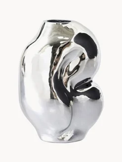 Jarrones|Jarrones>HKLIVING Jarrón de vidrio artesanal Gleam, 18 cm Plateado brillante