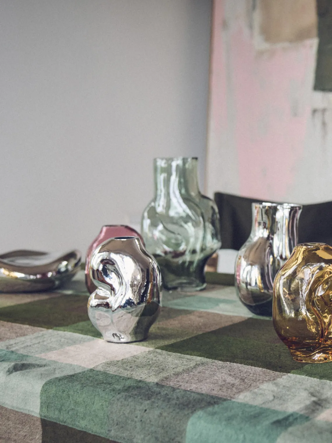 Jarrones|Jarrones>HKLIVING Jarrón de vidrio artesanal Gleam, 18 cm Plateado brillante