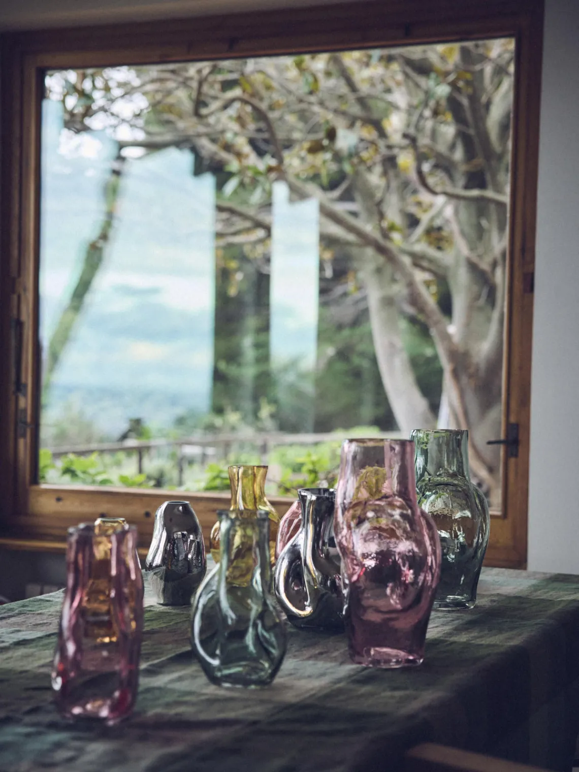 Jarrones|Jarrones>HKLIVING Jarrón de vidrio artesanal Gleam, 32 cm Verde salvia transparente