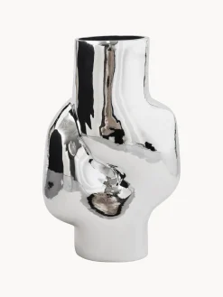 Jarrones|Jarrones>HKLIVING Jarrón de vidrio artesanal Gleam, 32 cm Plateado brillante