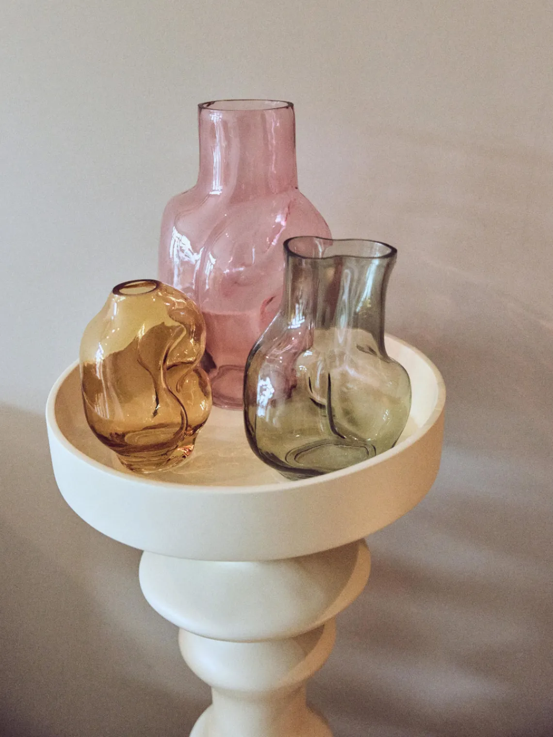 Jarrones|Jarrones>HKLIVING Jarrón de vidrio artesanal Gleam, 22 cm Verde salvia transparente