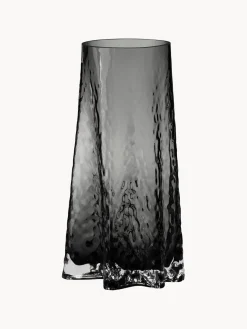 Jarrones|Jarrones>Cooee Design Jarrón de vidrio soplado artesanalmente con relieves Gry, 30 cm Gris antracita semi-transparente