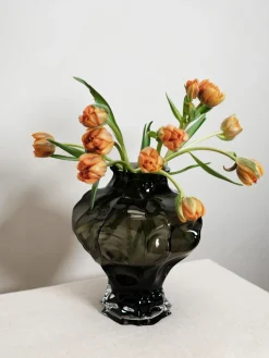 Jarrones|Jarrones>Hein Studio Jarrón de vidrio soplado Ammonit, 30 cm Marrón oscuro