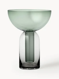 Jarrones|Jarrones>AYTM Jarrón de vidrio soplado Torus, 20 cm Gris oscuro, verde oscuro, transparente