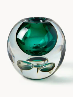 Jarrones|Jarrones>Westwing Collection Jarrón de vidrio soplado Tyron, 17 cm Verde, gris, transparente