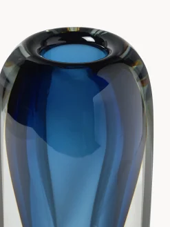 Jarrones|Jarrones></noscript>Westwing Collection Jarrón de vidrio soplado Tyron, 33 cm Azul oscuro, ocre, transparente