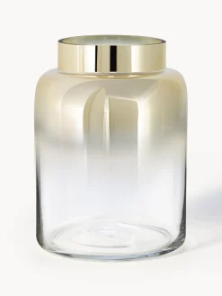 Jarrones|Jarrones>Westwing Collection Jarrón de vidrio soplado Uma, 20 cm Transparente, dorado