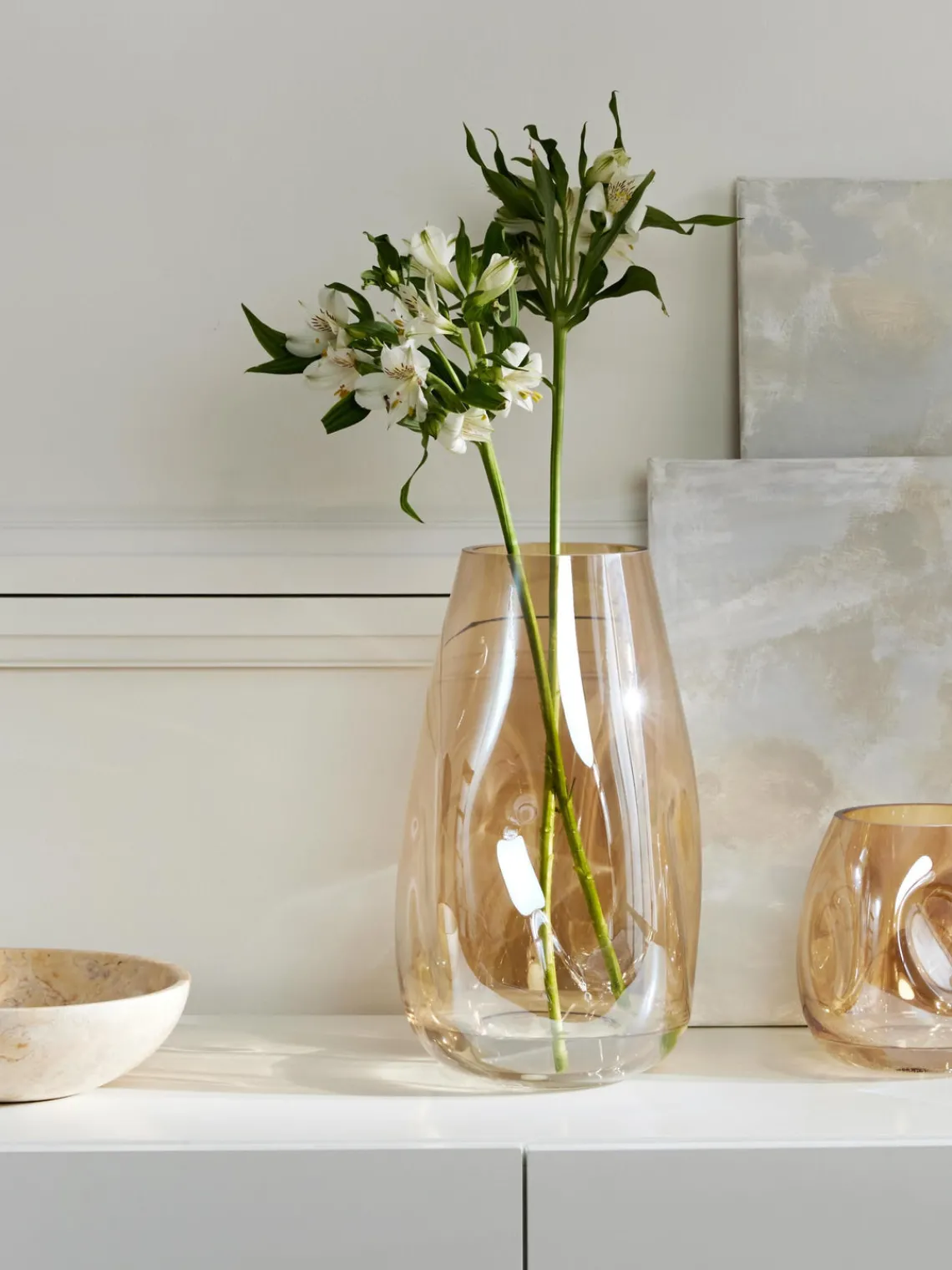 Jarrones|Jarrones>Westwing Collection Jarrón grande de vidrio soplado Luster, 35 cm Ocre