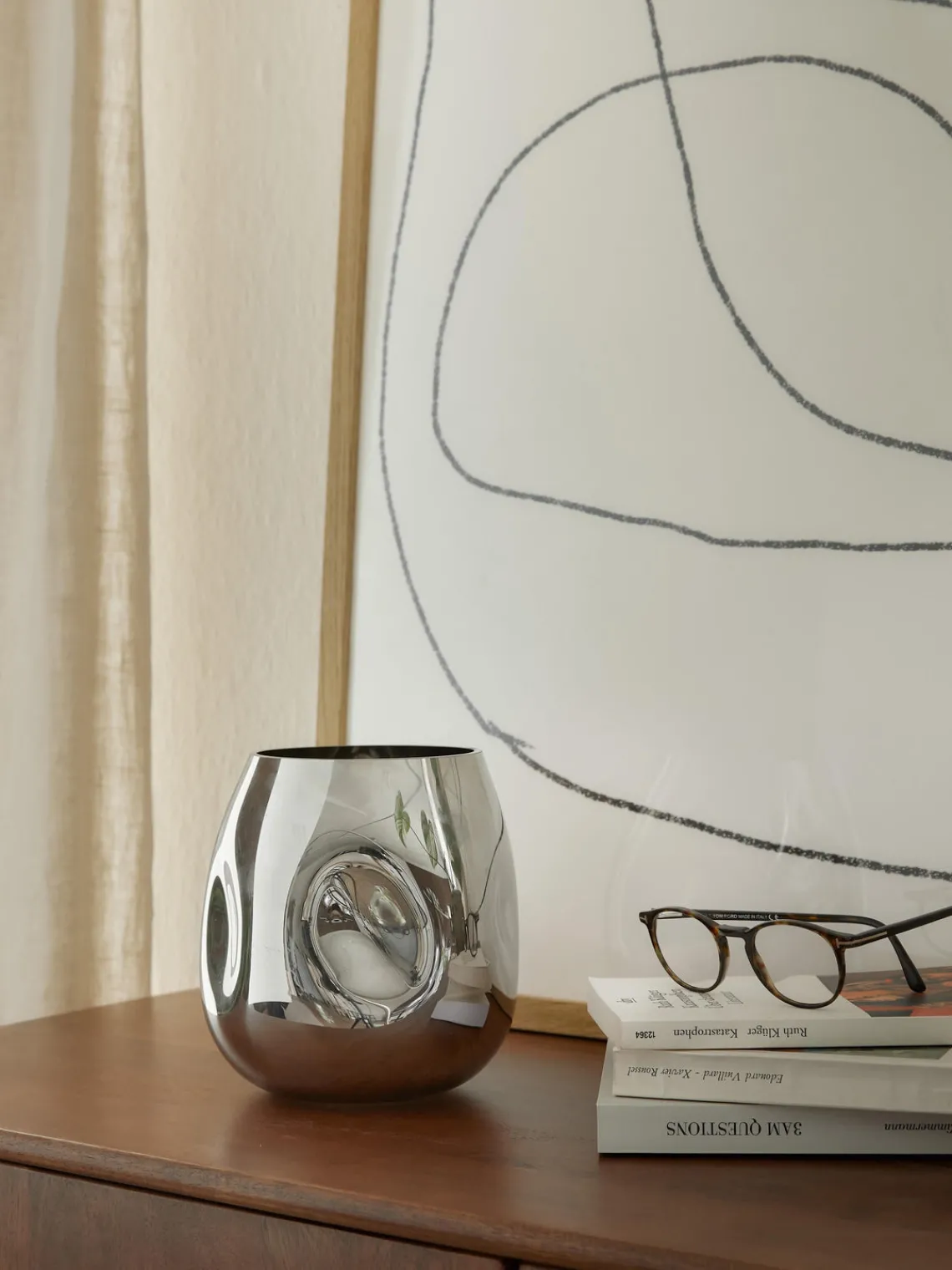 Jarrones|Jarrones>Westwing Collection Jarrón pequeño de vidrio soplado artesanalmente Mirror, 17 cm Plateado