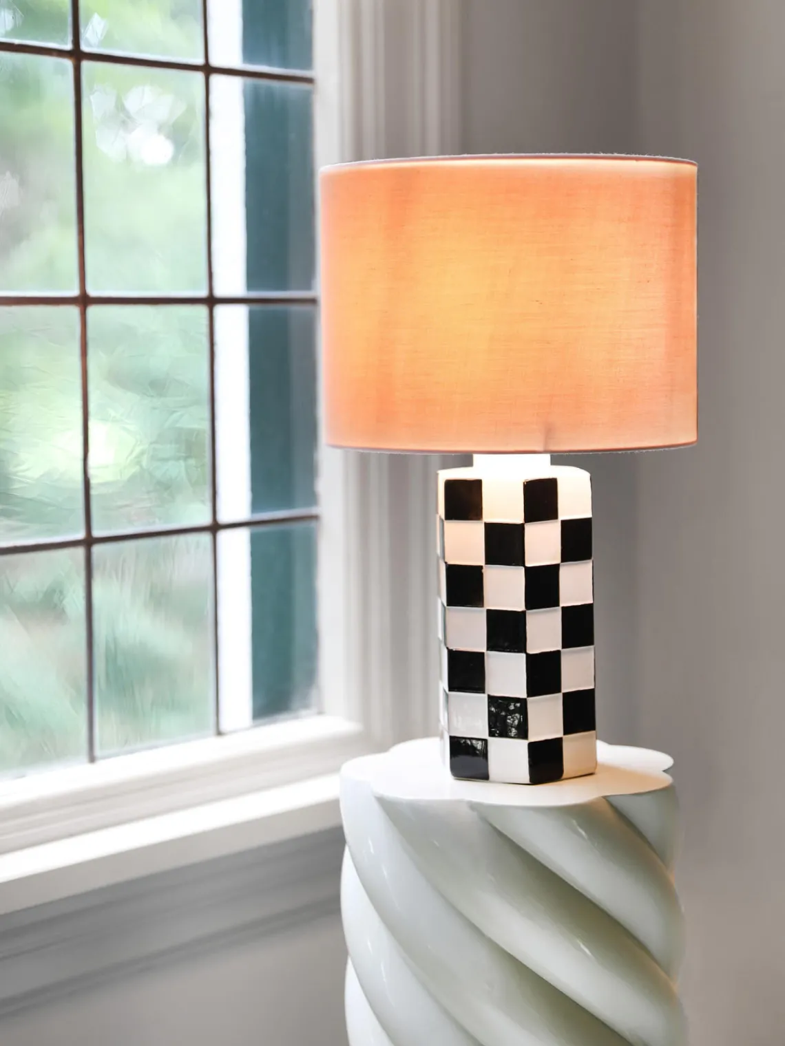 Lámparas De Mesa|Lámparas De Techo>&k Amsterdam Lámpara de mesa Check Rosa claro, blanco, negro