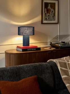 Lámparas De Mesa|Lámparas De Techo>Westwing Collection Lámpara de mesa de lino Ron Lino azul oscuro