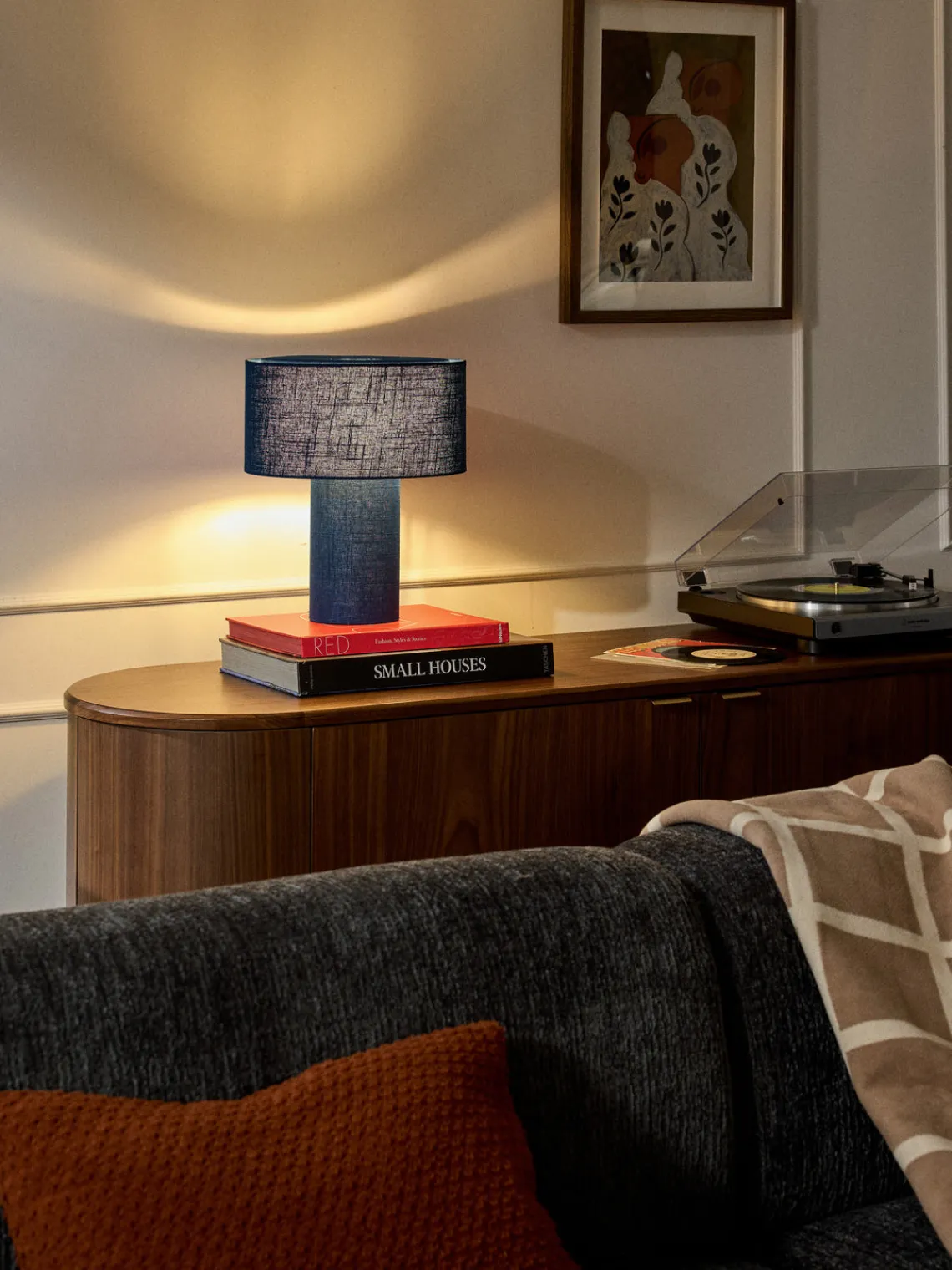 Lámparas De Mesa|Lámparas De Techo>Westwing Collection Lámpara de mesa de lino Ron Lino azul oscuro