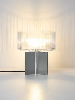 Lámparas De Mesa|Lámparas De Techo>Westwing Collection Lámpara de mesa de vidrio estriado Emmi Cromo, transparente