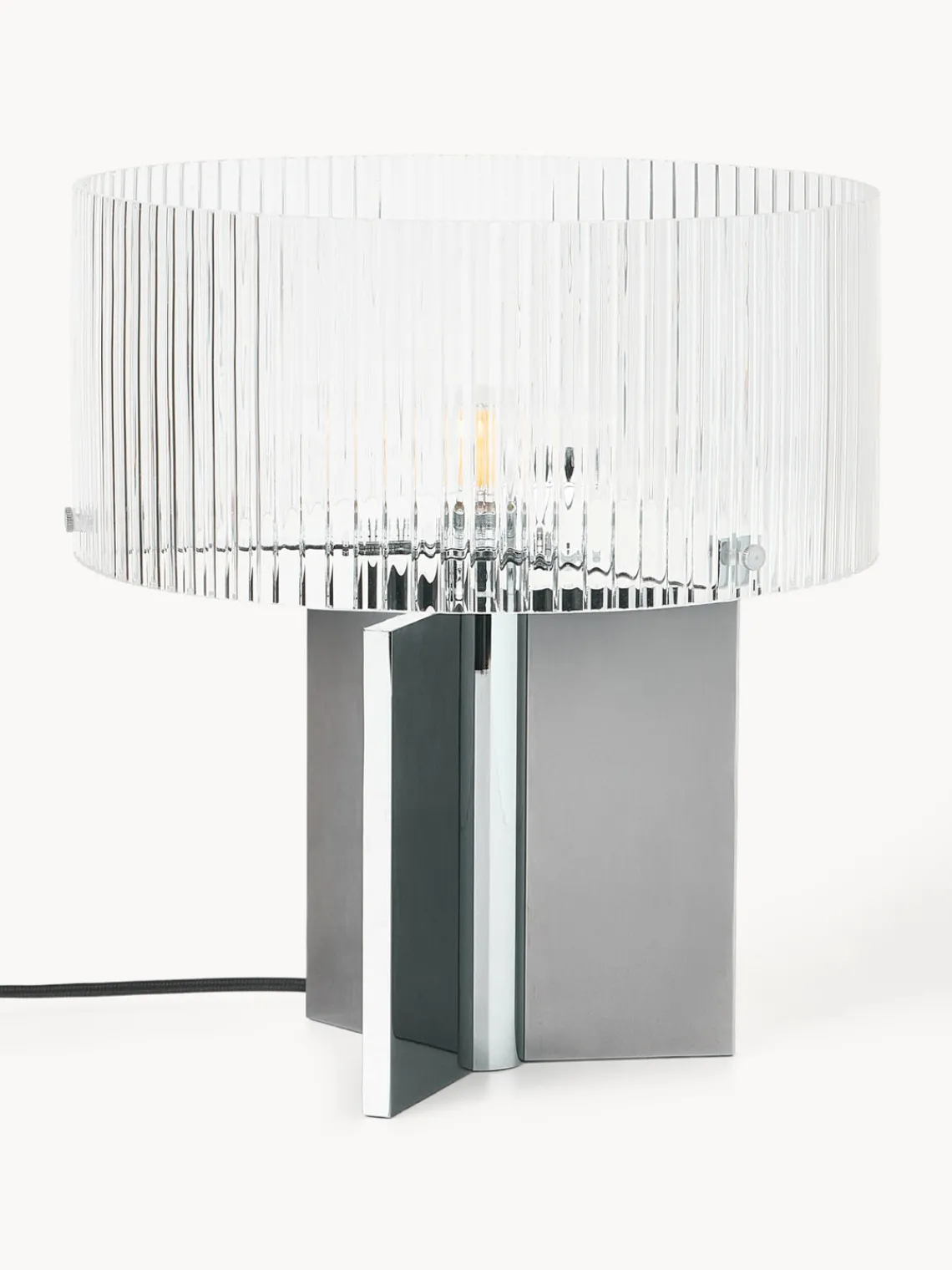 Lámparas De Mesa|Lámparas De Techo>Westwing Collection Lámpara de mesa de vidrio estriado Emmi Cromo, transparente