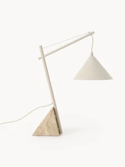 Lámparas De Mesa|Lámparas De Techo>Westwing Collection Lámpara de mesa grande de travertino Reyna Beige claro, travertino beige