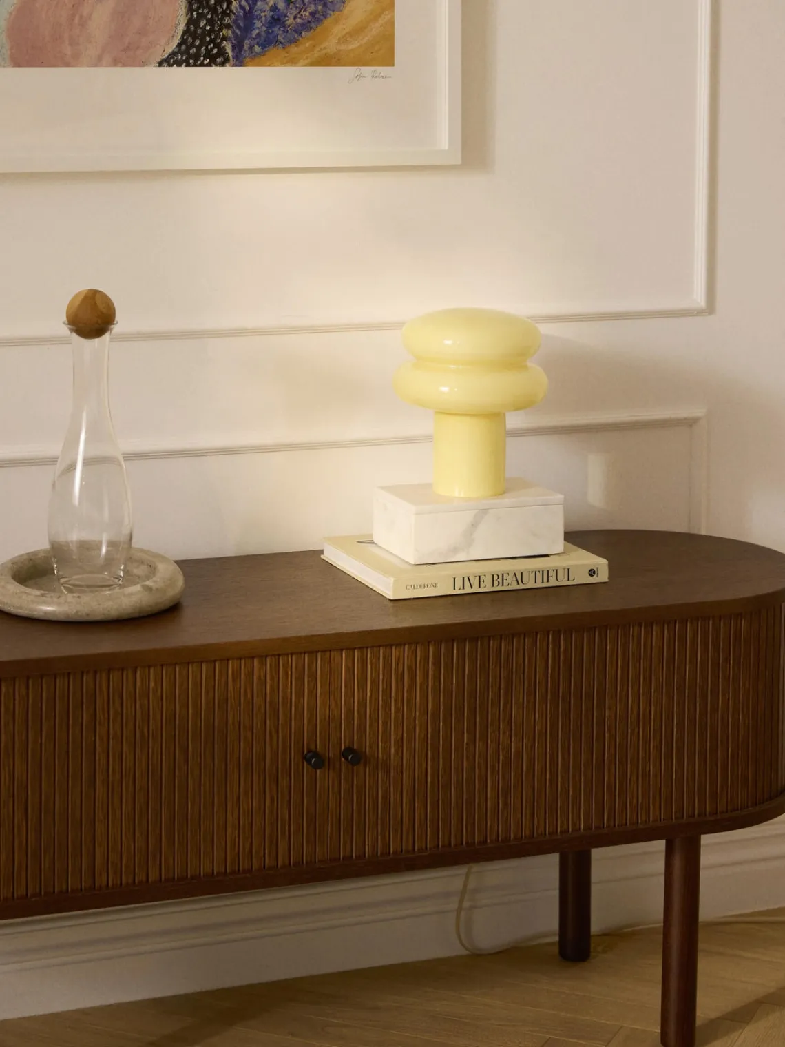 Lámparas De Mesa|Lámparas De Techo>Westwing Collection Lámpara de mesa pequeña de vidrio opalino Baya Amarillo claro