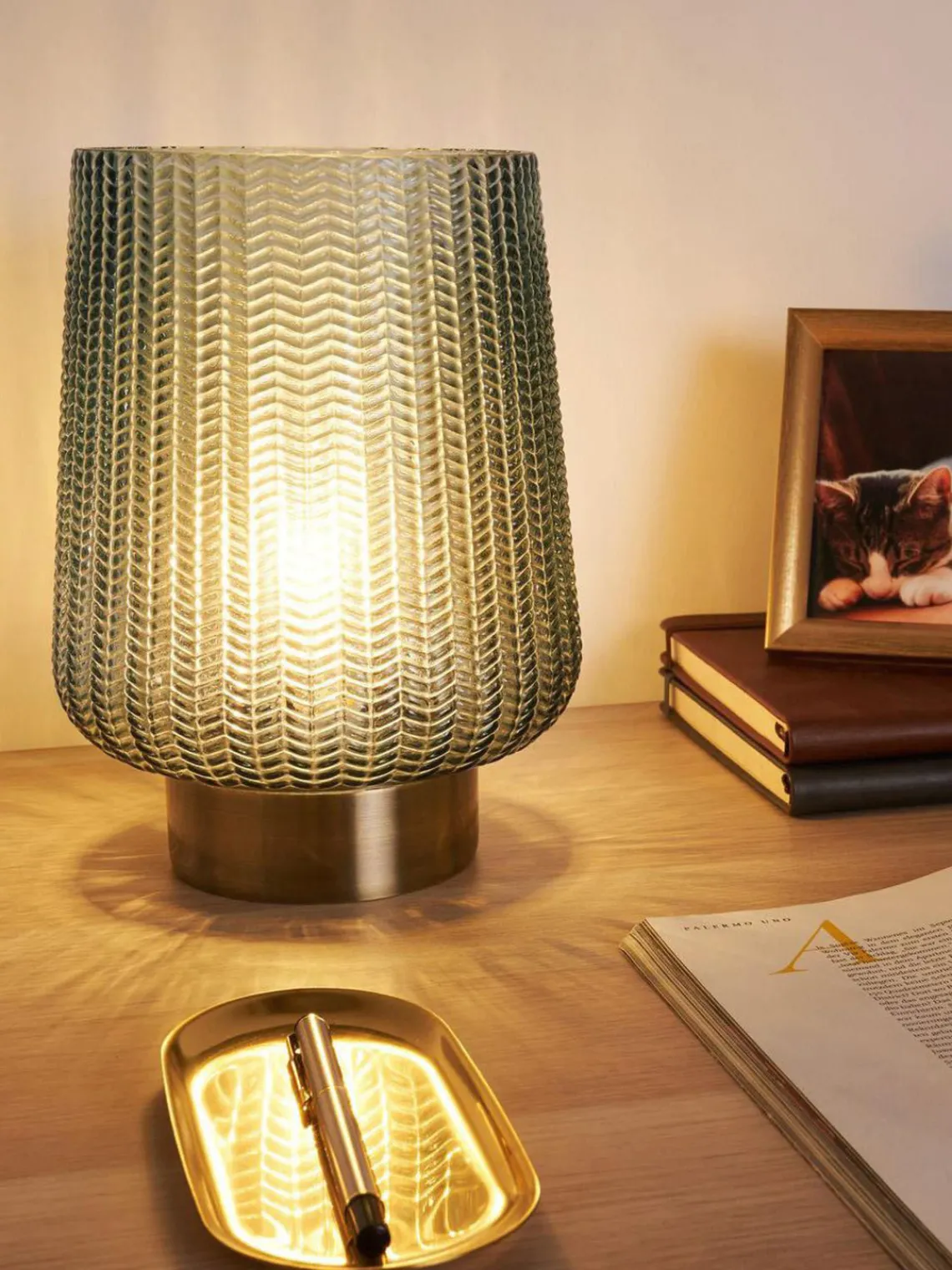 Lámparas De Mesa|Lámparas De Techo> Lámpara de mesa pequeña LED Pretty Glamour, con temporizador y portátil Verde menta, dorado