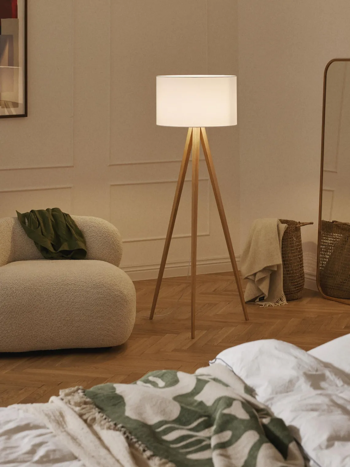 Outlet Lámpara de pie con pantalla de madera maciza Jake Lámparas De Pie|Lámparas De Techo