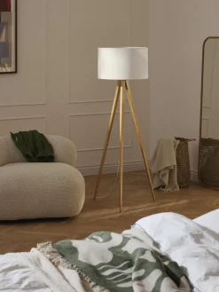 Outlet Lámpara de pie con pantalla de madera maciza Jake Lámparas De Pie|Lámparas De Techo