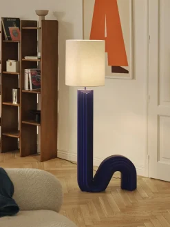 Lámparas De Pie|Lámparas De Techo>Westwing Collection Lámpara de pie de diseño Luomo Azul oscuro, blanco Off White