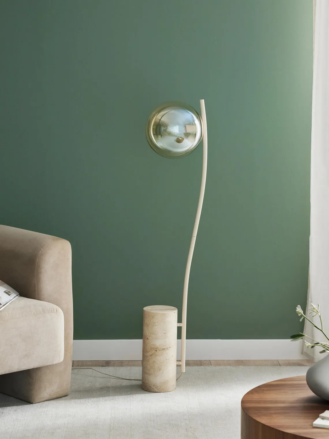 Lámparas De Pie|Lámparas De Techo>Westwing Collection Lámpara de pie pequeña de travertino Cora