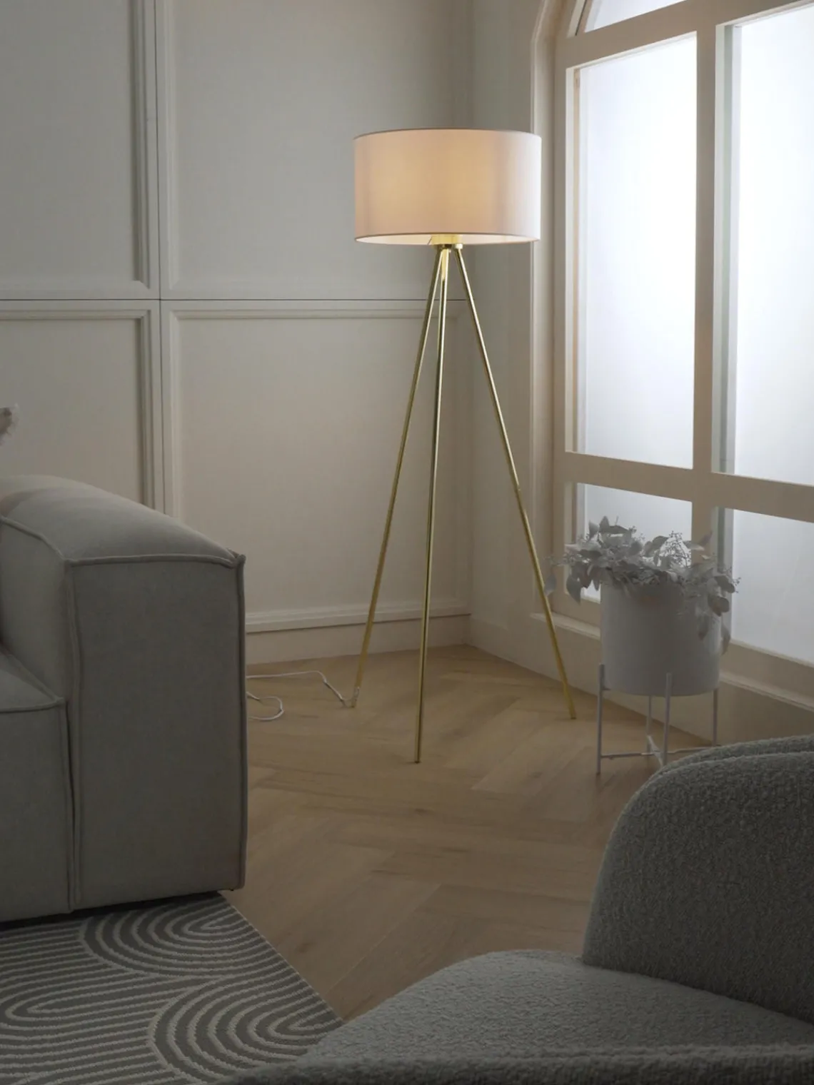 Lámparas De Pie|Lámparas De Techo>Westwing Collection Lámpara de pie trípode Cella Blanco, dorado