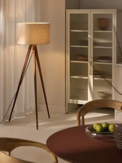 Lámparas De Pie|Lámparas De Techo>Westwing Collection Lámpara de pie trípode de madera maciza Jake Beige, marrón oscuro