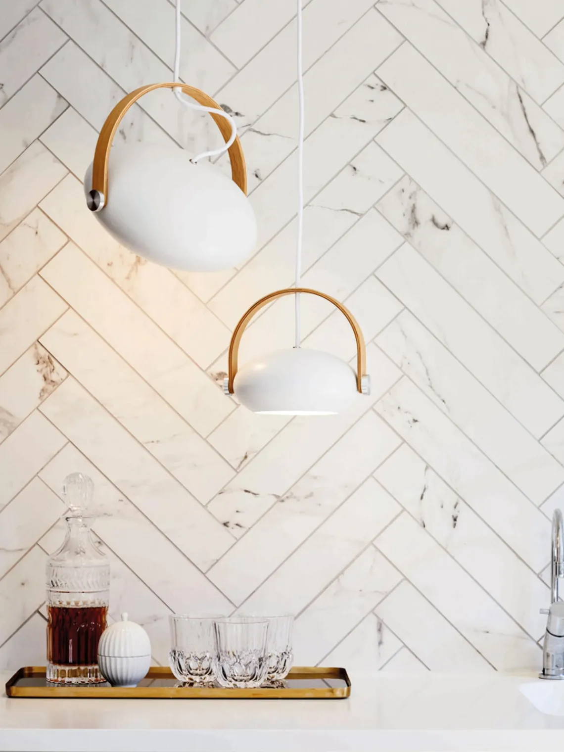 Lámparas De Techo>Halo Design Lámpara de techo de metal DC, tamaños diferentes Blanco, madera de roble