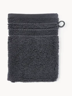Toallas|Mantas>Westwing Collection Manoplas de baño con borde a rayas Luxe, 2 uds. Gris antracita