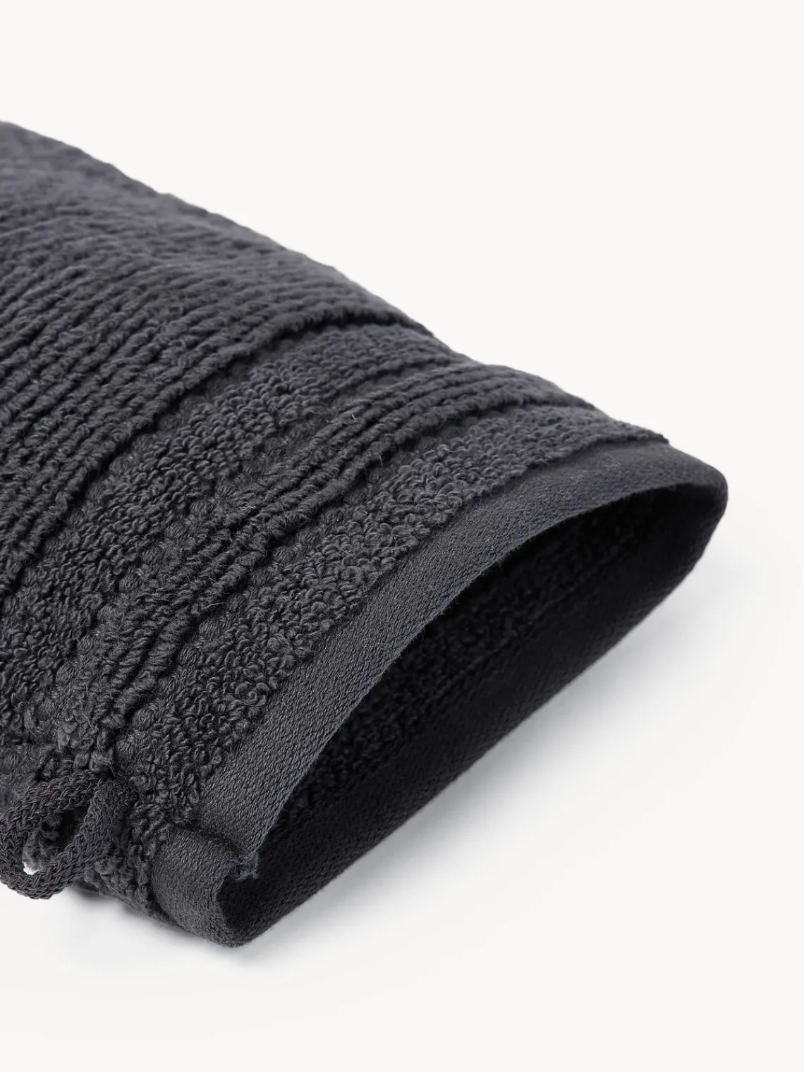 Toallas|Mantas>Westwing Collection Manoplas de baño con borde a rayas Luxe, 2 uds. Gris antracita